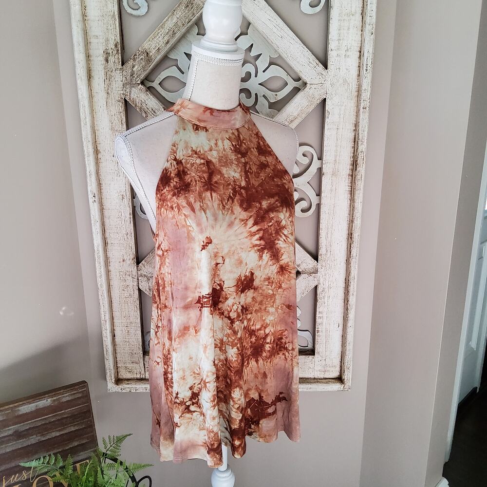 Audrey 3+1 Women's Tie Dye Flowy Halter Tank Top in Brown